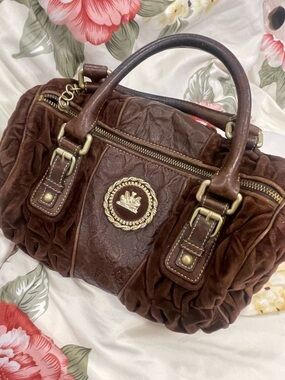 Juicy Couture Brown Quilted Satchel with Gold Crest
